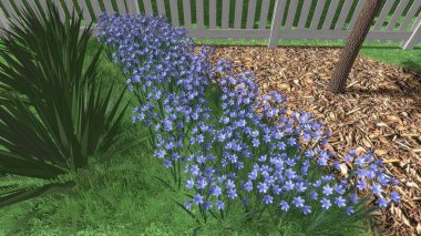 Memleketin peyzaj tasarımının 3 boyutlu görüntüsü. Bölgenin peyzajı. Birleşik peyzaj ve peyzaj çözümlerinin bilgisayar görselleştirmesi.