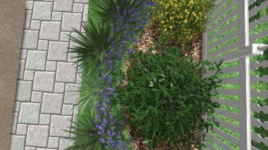 Memleketin peyzaj tasarımının 3 boyutlu görüntüsü. Bölgenin peyzajı. Birleşik peyzaj ve peyzaj çözümlerinin bilgisayar görselleştirmesi.