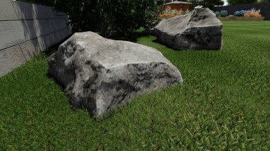 Memleketin peyzaj tasarımının 3 boyutlu görüntüsü. Bölgenin peyzajı. Birleşik peyzaj ve peyzaj çözümlerinin bilgisayar görselleştirmesi.