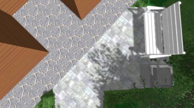 Memleketin peyzaj tasarımının 3 boyutlu görüntüsü. Bölgenin peyzajı. Birleşik peyzaj ve peyzaj çözümlerinin bilgisayar görselleştirmesi.