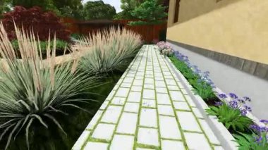 Şehir bahçesinin peyzaj tasarımının panoramik videosu. Park manzarasının avantajlı bir noktasından panoramik manzara.