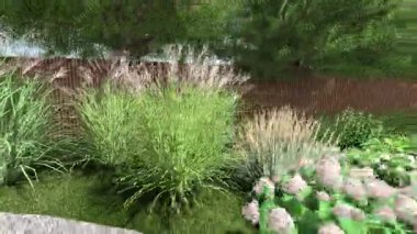 Şehir bahçesinin peyzaj tasarımının panoramik videosu. Park manzarasının avantajlı bir noktasından panoramik manzara.