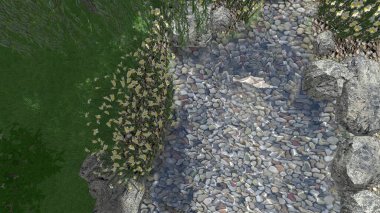 Memleketin peyzaj tasarımının 3 boyutlu görüntüsü. Bölgenin peyzajı. Birleşik peyzaj ve peyzaj çözümlerinin bilgisayar görselleştirmesi.