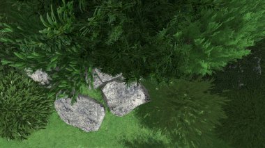 Memleketin peyzaj tasarımının 3 boyutlu görüntüsü. Bölgenin peyzajı. Birleşik peyzaj ve peyzaj çözümlerinin bilgisayar görselleştirmesi.