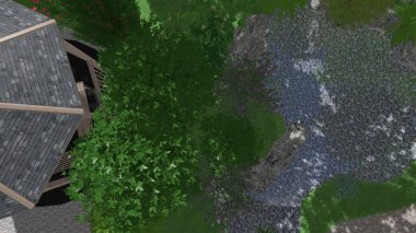 Memleketin peyzaj tasarımının 3 boyutlu görüntüsü. Bölgenin peyzajı. Birleşik peyzaj ve peyzaj çözümlerinin bilgisayar görselleştirmesi.