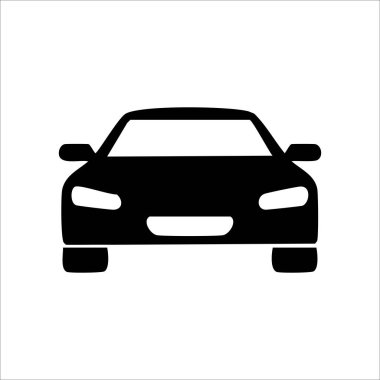 Siyah beyaz araba ikonu. Basit ve minimal tasarım, ulaşım, otomotiv veya navigasyon kavramları için mükemmel
