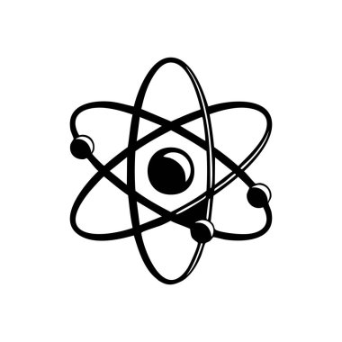 Kalın siyah beyaz atom simgesi, eğitim içeriği, bilim bilgi grafikleri veya gelecekteki teknoloji tasarımları için idealdir..
