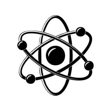 Kalın siyah beyaz atom simgesi, eğitim içeriği, bilim bilgi grafikleri veya gelecekteki teknoloji tasarımları için idealdir..