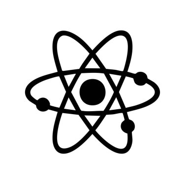 Kalın siyah beyaz atom simgesi, eğitim içeriği, bilim bilgi grafikleri veya gelecekteki teknoloji tasarımları için idealdir..