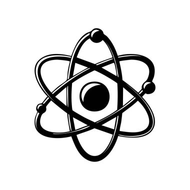 Kalın siyah beyaz atom simgesi, eğitim içeriği, bilim bilgi grafikleri veya gelecekteki teknoloji tasarımları için idealdir..
