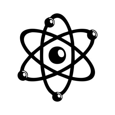 Kalın siyah beyaz atom simgesi, eğitim içeriği, bilim bilgi grafikleri veya gelecekteki teknoloji tasarımları için idealdir..