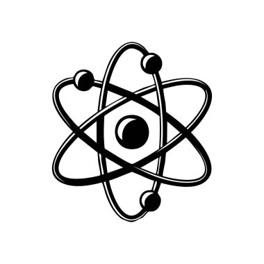 Kalın siyah beyaz atom simgesi, eğitim içeriği, bilim bilgi grafikleri veya gelecekteki teknoloji tasarımları için idealdir..
