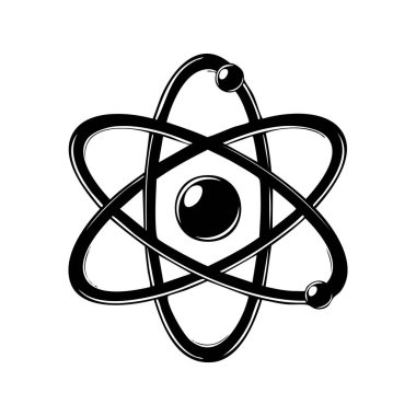 Kalın siyah beyaz atom simgesi, eğitim içeriği, bilim bilgi grafikleri veya gelecekteki teknoloji tasarımları için idealdir..