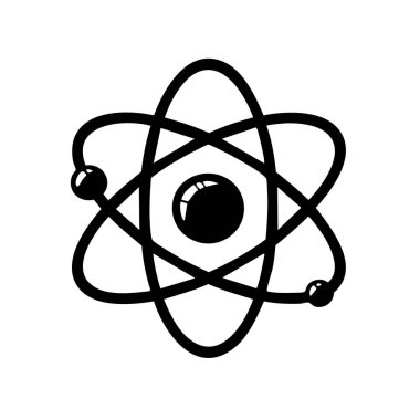 Kalın siyah beyaz atom simgesi, eğitim içeriği, bilim bilgi grafikleri veya gelecekteki teknoloji tasarımları için idealdir..