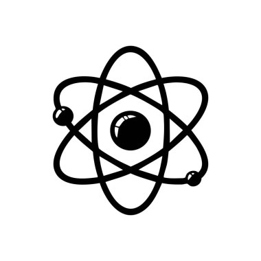 Kalın siyah beyaz atom simgesi, eğitim içeriği, bilim bilgi grafikleri veya gelecekteki teknoloji tasarımları için idealdir..
