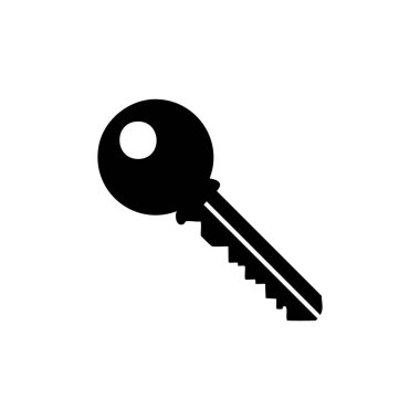 Erişim, güvenlik ve mahremiyeti simgeleyen basit siyah anahtar simgesi. Uygulamalar, web ve bilgi grafikleri için ideal