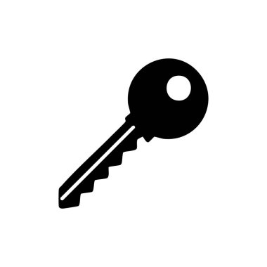 Erişim, güvenlik ve mahremiyeti simgeleyen basit siyah anahtar simgesi. Uygulamalar, web ve bilgi grafikleri için ideal