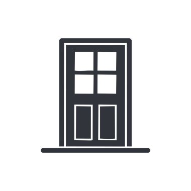 Klasik panel tasarımına sahip basit siyah kapı simgesi, mimari, güvenlik, emlak veya ev ile ilgili görsel içerikte kullanmak için ideal.