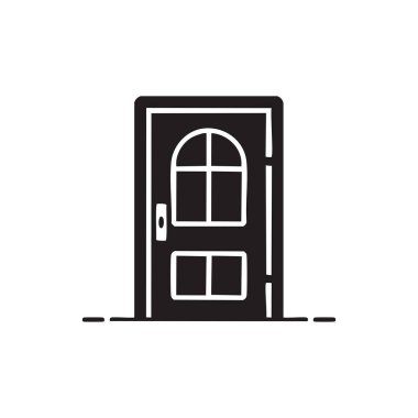 Klasik panel tasarımına sahip basit siyah kapı simgesi, mimari, güvenlik, emlak veya ev ile ilgili görsel içerikte kullanmak için ideal.