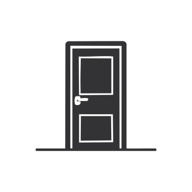 Klasik panel tasarımına sahip basit siyah kapı simgesi, mimari, güvenlik, emlak veya ev ile ilgili görsel içerikte kullanmak için ideal.