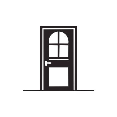 Klasik panel tasarımına sahip basit siyah kapı simgesi, mimari, güvenlik, emlak veya ev ile ilgili görsel içerikte kullanmak için ideal.