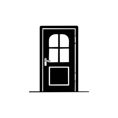 Klasik panel tasarımına sahip basit siyah kapı simgesi, mimari, güvenlik, emlak veya ev ile ilgili görsel içerikte kullanmak için ideal.