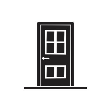 Klasik panel tasarımına sahip basit siyah kapı simgesi, mimari, güvenlik, emlak veya ev ile ilgili görsel içerikte kullanmak için ideal.