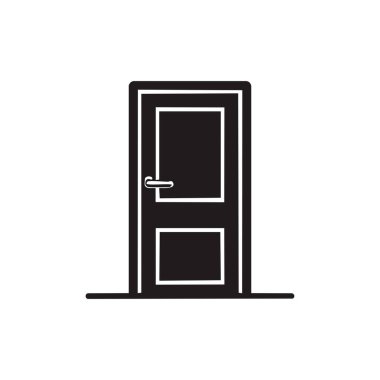 Klasik panel tasarımına sahip basit siyah kapı simgesi, mimari, güvenlik, emlak veya ev ile ilgili görsel içerikte kullanmak için ideal.