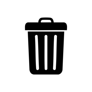 Basit düz dizayn edilmiş siyah çöp kutusu simgesi, kullanıcı arayüzü, temizlik, atık yönetimi veya geri dönüşüm kavramları için uygun