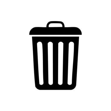 Basit düz dizayn edilmiş siyah çöp kutusu simgesi, kullanıcı arayüzü, temizlik, atık yönetimi veya geri dönüşüm kavramları için uygun