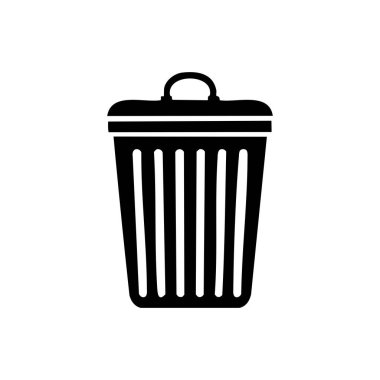 Basit düz dizayn edilmiş siyah çöp kutusu simgesi, kullanıcı arayüzü, temizlik, atık yönetimi veya geri dönüşüm kavramları için uygun
