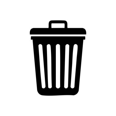Basit düz dizayn edilmiş siyah çöp kutusu simgesi, kullanıcı arayüzü, temizlik, atık yönetimi veya geri dönüşüm kavramları için uygun