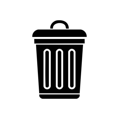 Basit düz dizayn edilmiş siyah çöp kutusu simgesi, kullanıcı arayüzü, temizlik, atık yönetimi veya geri dönüşüm kavramları için uygun