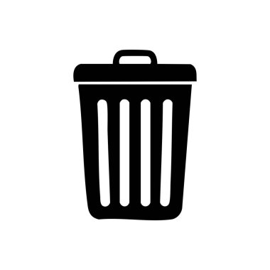 Basit düz dizayn edilmiş siyah çöp kutusu simgesi, kullanıcı arayüzü, temizlik, atık yönetimi veya geri dönüşüm kavramları için uygun