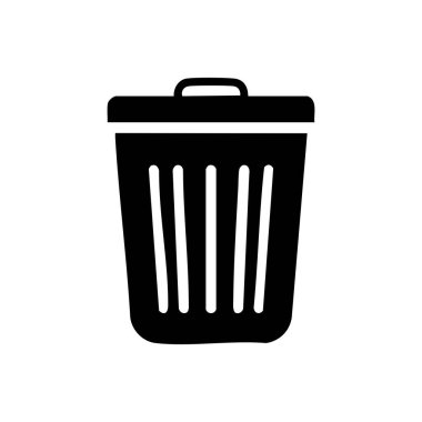 Basit düz dizayn edilmiş siyah çöp kutusu simgesi, kullanıcı arayüzü, temizlik, atık yönetimi veya geri dönüşüm kavramları için uygun
