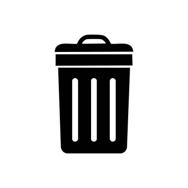 Basit düz dizayn edilmiş siyah çöp kutusu simgesi, kullanıcı arayüzü, temizlik, atık yönetimi veya geri dönüşüm kavramları için uygun