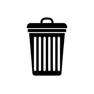 Basit düz dizayn edilmiş siyah çöp kutusu simgesi, kullanıcı arayüzü, temizlik, atık yönetimi veya geri dönüşüm kavramları için uygun
