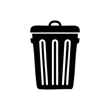 Basit düz dizayn edilmiş siyah çöp kutusu simgesi, kullanıcı arayüzü, temizlik, atık yönetimi veya geri dönüşüm kavramları için uygun