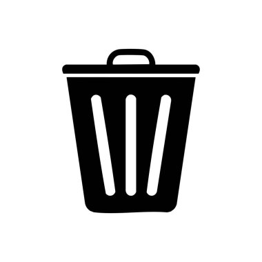 Basit düz dizayn edilmiş siyah çöp kutusu simgesi, kullanıcı arayüzü, temizlik, atık yönetimi veya geri dönüşüm kavramları için uygun