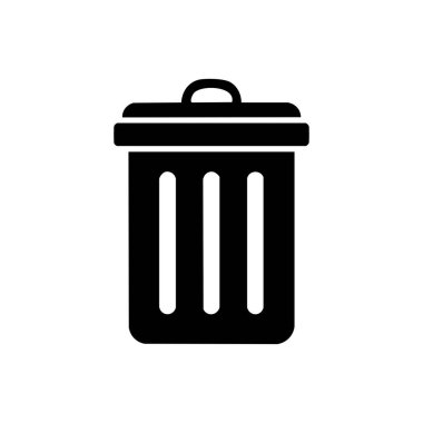 Basit düz dizayn edilmiş siyah çöp kutusu simgesi, kullanıcı arayüzü, temizlik, atık yönetimi veya geri dönüşüm kavramları için uygun