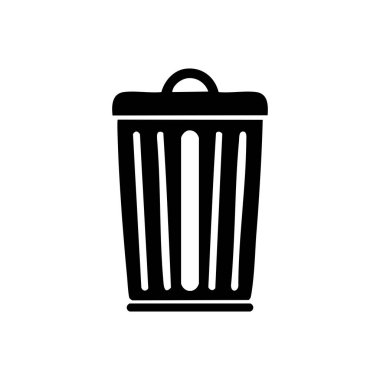 Basit düz dizayn edilmiş siyah çöp kutusu simgesi, kullanıcı arayüzü, temizlik, atık yönetimi veya geri dönüşüm kavramları için uygun