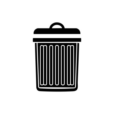 Basit düz dizayn edilmiş siyah çöp kutusu simgesi, kullanıcı arayüzü, temizlik, atık yönetimi veya geri dönüşüm kavramları için uygun