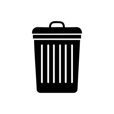 Basit düz dizayn edilmiş siyah çöp kutusu simgesi, kullanıcı arayüzü, temizlik, atık yönetimi veya geri dönüşüm kavramları için uygun
