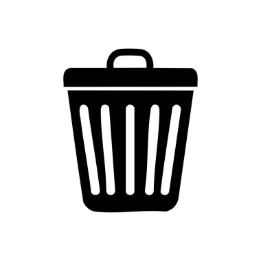 Basit düz dizayn edilmiş siyah çöp kutusu simgesi, kullanıcı arayüzü, temizlik, atık yönetimi veya geri dönüşüm kavramları için uygun