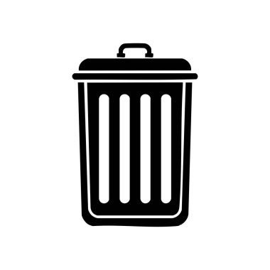 Basit düz dizayn edilmiş siyah çöp kutusu simgesi, kullanıcı arayüzü, temizlik, atık yönetimi veya geri dönüşüm kavramları için uygun