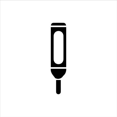 Beyaz arkaplanda siyah termometre simgesi. Minimalist tıbbi ve sıcaklık ölçüm sembolü 