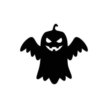 Cadılar Bayramı hayalet silueti korkunç yüzlü, sivri dişli, yarasa kanatlı ve cadı şapkalı. Korku süslemeleri, ikonlar ya da ürkütücü Cadılar Bayramı tasarımları için mükemmel.