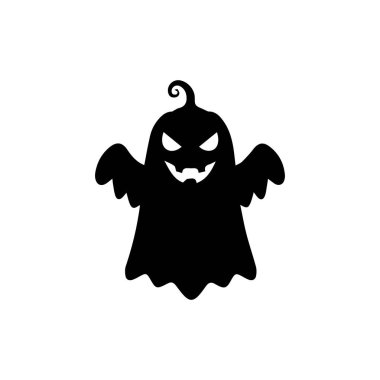 Cadılar Bayramı hayalet silueti korkunç yüzlü, sivri dişli, yarasa kanatlı ve cadı şapkalı. Korku süslemeleri, ikonlar ya da ürkütücü Cadılar Bayramı tasarımları için mükemmel.