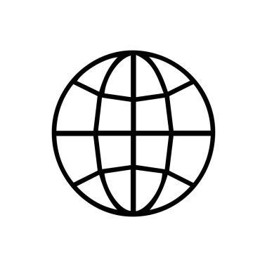 Kıtaları siluette gösteren basit bir siyah küre ikonu. Tasarım, beyaz bir geçmişe sahip, eğitim, seyahat veya küresel iş temaları için uygun minimalistiktir..
