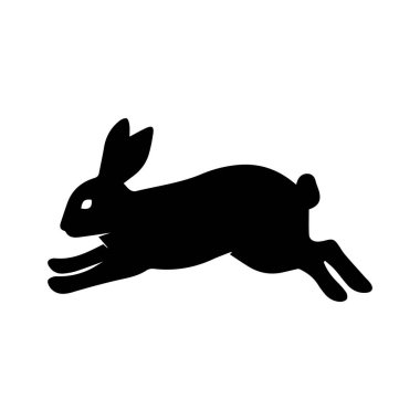 Beyaz arka planda izole edilmiş tavşanın siluet simgesi. Minimalist siyah vektör tasarımı, logolar, semboller, clipart ve hayvan çizimleri için mükemmel.